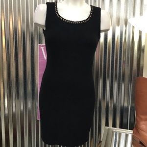 Betsey Johnson Black Dress boucle fabric with braided trim at neck sweeet